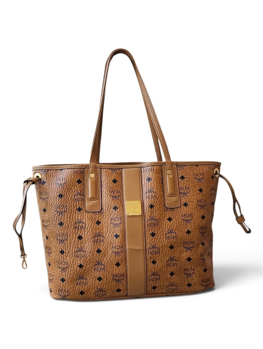 MCM Cognac Visetos Leather Tote Bag